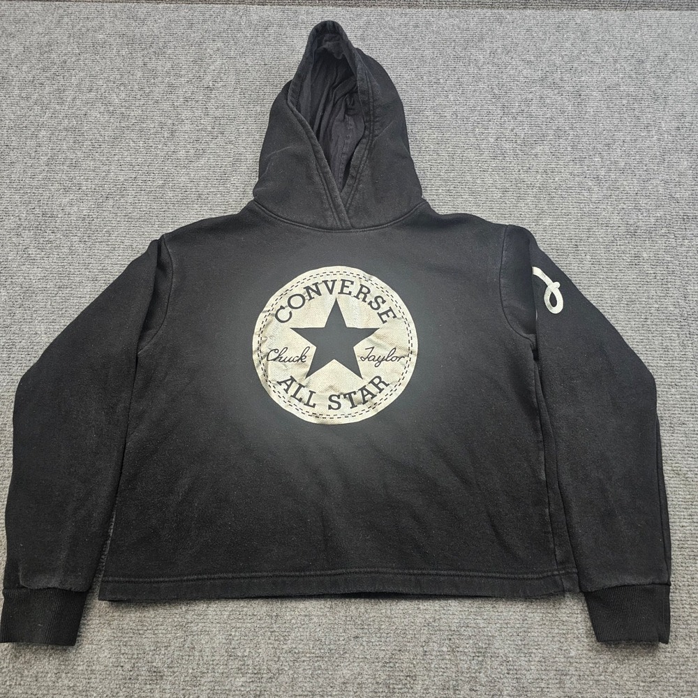 Converse Hoodie Women XL Black All Star Metallic Logo Cropped Y2K Retro Sporty